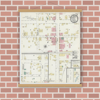 Old map wall art mockup — magnetic wood frame on brick wall — Sanborn Fire Insurance Map from Franklin, Independent Cities, Virginia (1891) - Complete Map Set
