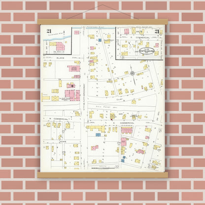 Old map wall art mockup — magnetic wood frame on brick wall — Sanborn Fire Insurance Map from New Philadelphia, Tuscarawas County, Ohio (1926), Sheet #0021