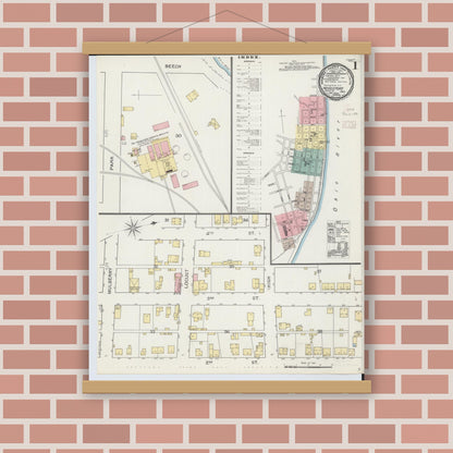 Old map wall art mockup — magnetic wood frame on brick wall — Sanborn Fire Insurance Map from Middleport, Meigs County, Ohio (1893) - Complete Map Set