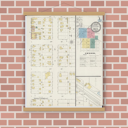 Old map wall art mockup — magnetic wood frame on brick wall — Sanborn Fire Insurance Map from Wells, Faribault County, Minnesota (1894) - Complete Map Set