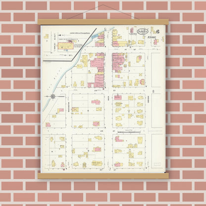 Old map wall art mockup — magnetic wood frame on brick wall — Sanborn Fire Insurance Map from Dundee, Kane County, Illinois (1912), Sheet #0006