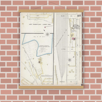 Old map wall art mockup — magnetic wood frame on brick wall — Sanborn Fire Insurance Map from Duluth, Saint Louis County, Minnesota (1885), Sheet #0020