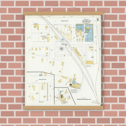 Old map wall art mockup — magnetic wood frame on brick wall — Sanborn Fire Insurance Map from Navasota, Grimes County, Texas (1906), Sheet #0002