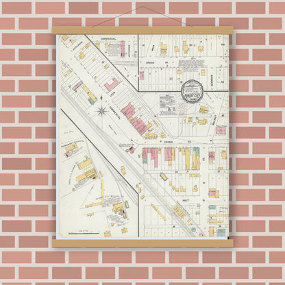 Old map wall art mockup — magnetic wood frame on brick wall — Sanborn Fire Insurance Map from Forest City, Holt County, Missouri (1900), Sheet #0001