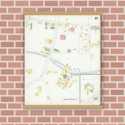 Old map wall art mockup — magnetic wood frame on brick wall — Sanborn Fire Insurance Map from North Attleborough, Bristol County, Massachusetts (1904), Sheet #0010