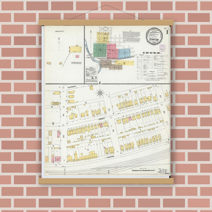 Old map wall art mockup — magnetic wood frame on brick wall — Sanborn Fire Insurance Map from Dennison, Tuscarawas County, Ohio (1901) - Complete Map Set