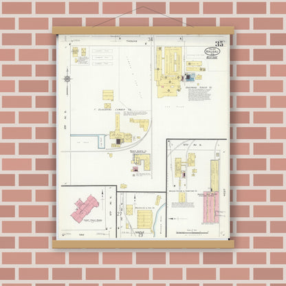 Old map wall art mockup — magnetic wood frame on brick wall — Sanborn Fire Insurance Map from Wausau, Marathon County, Wisconsin (1912), Sheet #0035