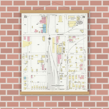 Old map wall art mockup — magnetic wood frame on brick wall — Sanborn Fire Insurance Map from Laredo, Webb County, Texas (1925), Sheet #0011