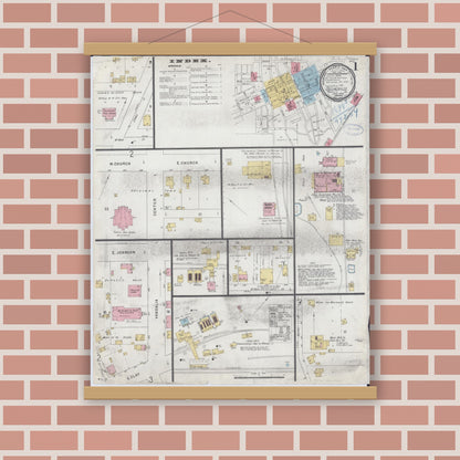 Old map wall art mockup — magnetic wood frame on brick wall — Sanborn Fire Insurance Map from Collinsville, Madison County, Illinois (1898), Sheet #0001