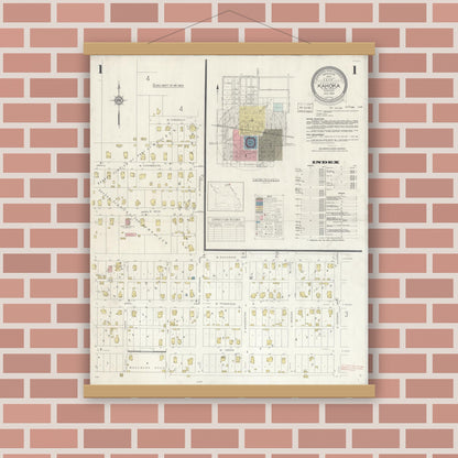 Old map wall art mockup — magnetic wood frame on brick wall — Sanborn Fire Insurance Map from Kahoka, Clark County, Missouri (1933) - Complete Map Set
