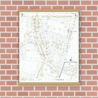 Old map wall art mockup — magnetic wood frame on brick wall — Sanborn Fire Insurance Map from Saint Clairsville, Belmont County, Ohio (1946), Sheet #0005