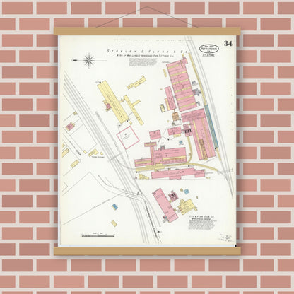 Old map wall art mockup — magnetic wood frame on brick wall — Sanborn Fire Insurance Map from Pottstown, Montgomery County, Pennsylvania (1909), Sheet #0034