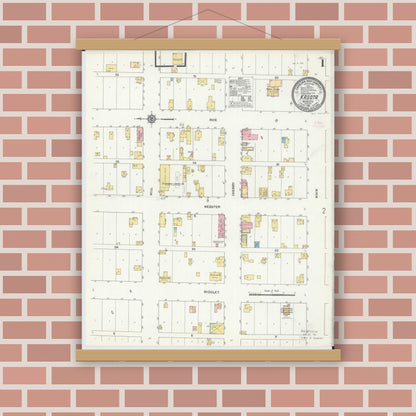 Old map wall art mockup — magnetic wood frame on brick wall — Sanborn Fire Insurance Map from Kasota, Le Sueur County, Minnesota (1911) - Complete Map Set