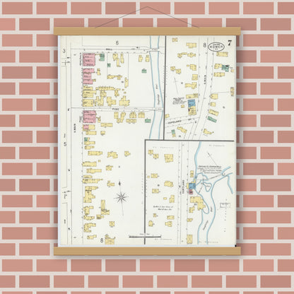 Old map wall art mockup — magnetic wood frame on brick wall — Sanborn Fire Insurance Map from Homer, Cortland County, New York (1898), Sheet #0007