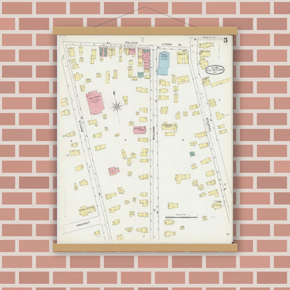 Old map wall art mockup — magnetic wood frame on brick wall — Sanborn Fire Insurance Map from Clinton, Oneida County, New York (1895), Sheet #0003