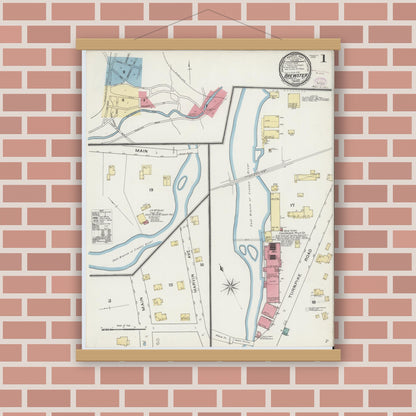 Old map wall art mockup — magnetic wood frame on brick wall — Sanborn Fire Insurance Map from Brewster, Putnam County, New York (1893) - Complete Map Set