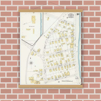Old map wall art mockup — magnetic wood frame on brick wall — Sanborn Fire Insurance Map from Revere, Suffolk County, Massachusetts (1900), Sheet #0019