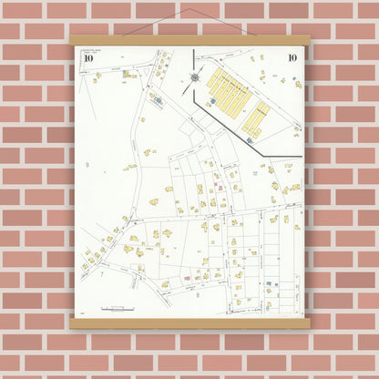 Old map wall art mockup — magnetic wood frame on brick wall — Sanborn Fire Insurance Map from Lexington, Middlesex County, Massachusetts (1935), Sheet #0010