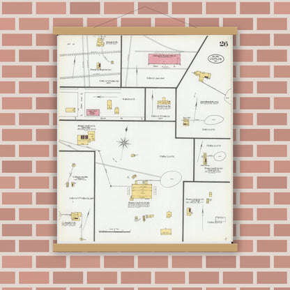 Old map wall art mockup — magnetic wood frame on brick wall — Sanborn Fire Insurance Map from Joplin, Jasper County, Missouri (1900), Sheet #0026