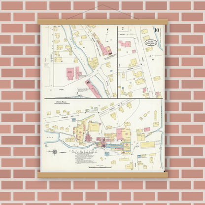 Old map wall art mockup — magnetic wood frame on brick wall — Sanborn Fire Insurance Map from Honesdale, Wayne County, Pennsylvania (1912), Sheet #0010