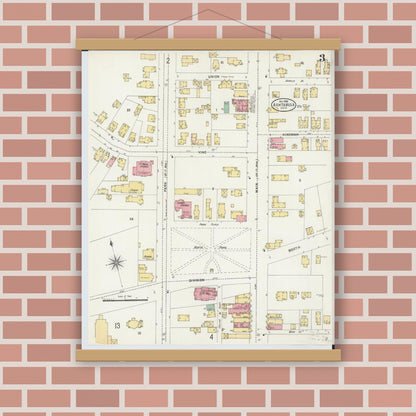 Old map wall art mockup — magnetic wood frame on brick wall — Sanborn Fire Insurance Map from Ashtabula, Ashtabula County, Ohio (1898), Sheet #0003
