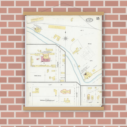Old map wall art mockup — magnetic wood frame on brick wall — Sanborn Fire Insurance Map from Oconto, Oconto County, Wisconsin (1904), Sheet #0015