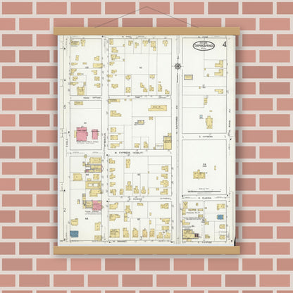 Old map wall art mockup — magnetic wood frame on brick wall — Sanborn Fire Insurance Map from Tarpon Springs, Pinellas County, Florida (1919), Sheet #0004