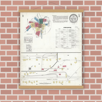 Old map wall art mockup — magnetic wood frame on brick wall — Sanborn Fire Insurance Map from Patton, Cambria County, Pennsylvania (1923), Sheet #0001