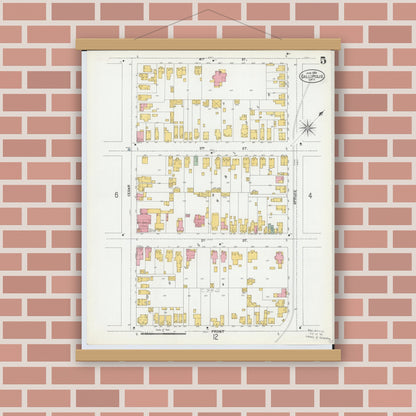 Old map wall art mockup — magnetic wood frame on brick wall — Sanborn Fire Insurance Map from Gallipolis, Gallia County, Ohio (1900), Sheet #0005