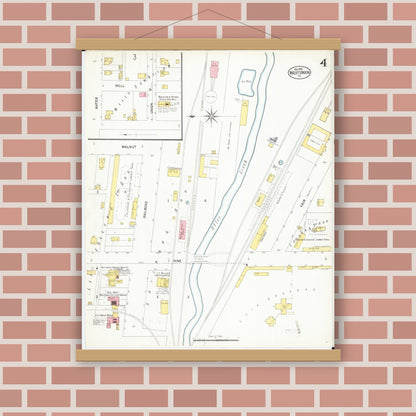 Old map wall art mockup — magnetic wood frame on brick wall — Sanborn Fire Insurance Map from West Union, Fayette County, Iowa (1902), Sheet #0004