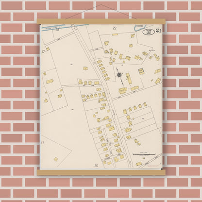 Old map wall art mockup — magnetic wood frame on brick wall — Sanborn Fire Insurance Map from Hilo, Hawaii County, Hawaii (1921), Sheet #0021