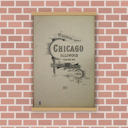 Old map wall art mockup — magnetic wood frame on brick wall — Sanborn Fire Insurance Map from Chicago, Cook County, Illinois (1941), Sheet #0001