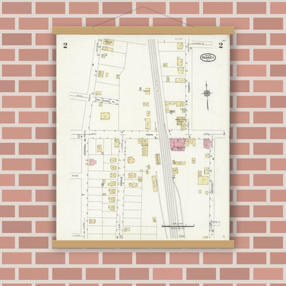 Old map wall art mockup — magnetic wood frame on brick wall — Sanborn Fire Insurance Map from Ramsey, Bergen County, New Jersey (1924), Sheet #0002