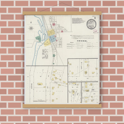 Old map wall art mockup — magnetic wood frame on brick wall — Sanborn Fire Insurance Map from Onalaska, La Crosse County, Wisconsin (1894) - Complete Map Set