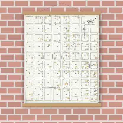 Old map wall art mockup — magnetic wood frame on brick wall — Sanborn Fire Insurance Map from Brady, McCulloch County, Texas (1921), Sheet #0007