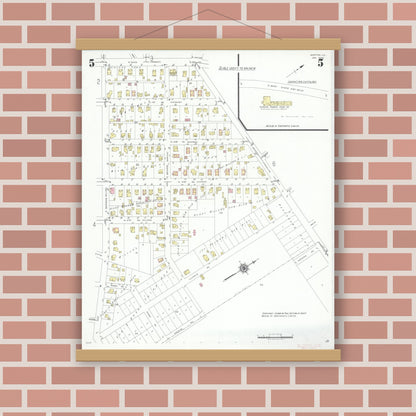 Old map wall art mockup — magnetic wood frame on brick wall — Sanborn Fire Insurance Map from Morton, Tazewell County, Illinois (1940), Sheet #0005