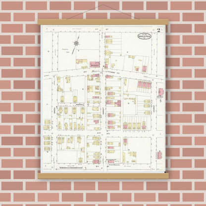Old map wall art mockup — magnetic wood frame on brick wall — Sanborn Fire Insurance Map from Marcus Hook, Chester County, Pennsylvania (1912), Sheet #0002