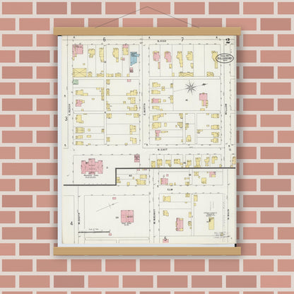 Old map wall art mockup — magnetic wood frame on brick wall — Sanborn Fire Insurance Map from Hillsboro, Highland County, Ohio (1898), Sheet #0002