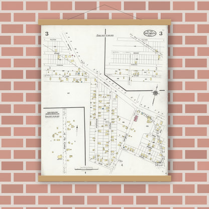 Old map wall art mockup — magnetic wood frame on brick wall — Sanborn Fire Insurance Map from Dartmouth, Bristol County, Massachusetts (1924), Sheet #0003