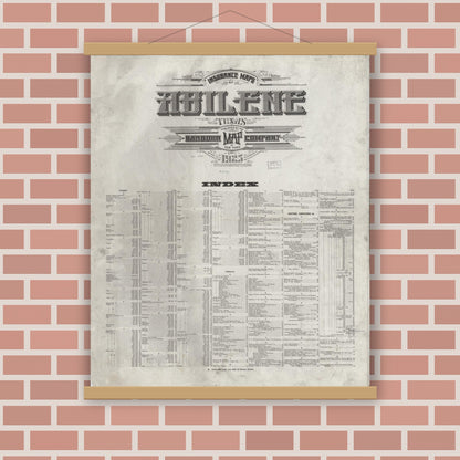 Old map wall art mockup — magnetic wood frame on brick wall — Sanborn Fire Insurance Map from Abilene, Taylor County, Texas (1925), Sheet #0001