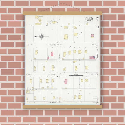 Old map wall art mockup — magnetic wood frame on brick wall — Sanborn Fire Insurance Map from Hinsdale, Du Page And Cook Counties, Illinois (1909), Sheet #0002