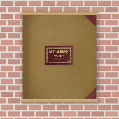 Old map wall art mockup — magnetic wood frame on brick wall — Sanborn Fire Insurance Map from New Brunswick, Middlesex County, New Jersey (1950), Sheet #0001