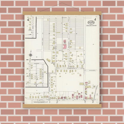 Old map wall art mockup — magnetic wood frame on brick wall — Sanborn Fire Insurance Map from Orange, Orange County, Virginia (1925), Sheet #0004