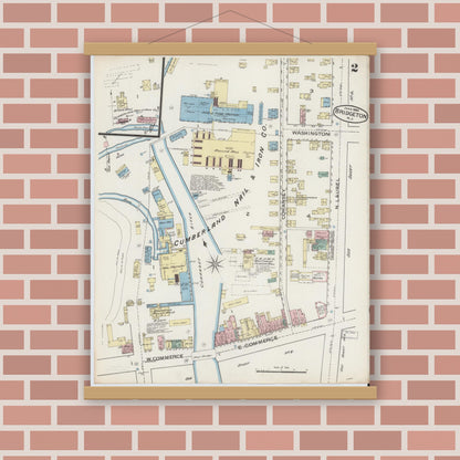 Old map wall art mockup — magnetic wood frame on brick wall — Sanborn Fire Insurance Map from Bridgeton, Cumberland County, New Jersey (1886) - Complete Map Set