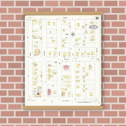 Old map wall art mockup — magnetic wood frame on brick wall — Sanborn Fire Insurance Map from Webster City, Hamilton County, Iowa (1907), Sheet #0010