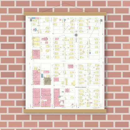 Old map wall art mockup — magnetic wood frame on brick wall — Sanborn Fire Insurance Map from Herrin, Williamson County, Illinois (1941), Sheet #0008