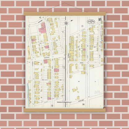 Old map wall art mockup — magnetic wood frame on brick wall — Sanborn Fire Insurance Map from Steelton, Dauphin County, Pennsylvania (1902), Sheet #0013