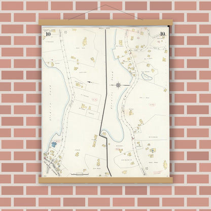 Old map wall art mockup — magnetic wood frame on brick wall — Sanborn Fire Insurance Map from Cohasset, Norfolk County, Massachusetts (1940), Sheet #0010