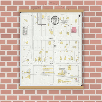 Old map wall art mockup — magnetic wood frame on brick wall — Sanborn Fire Insurance Map from Sheldon, Iroquois County, Illinois (1900) - Complete Map Set
