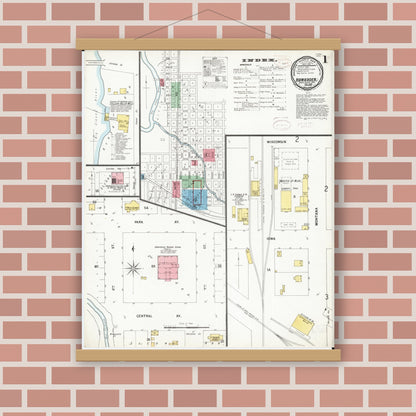 Old map wall art mockup — magnetic wood frame on brick wall — Sanborn Fire Insurance Map from Hawarden, Sioux County, Iowa (1899) â€” Complete Set